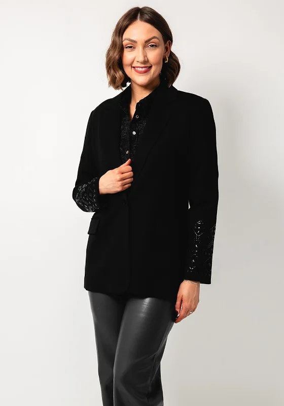 Esqualo Embellished Sleeve Blazer, Black Women's formal jackets