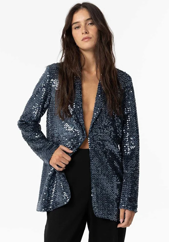 Tiffosi Womens Jola Sequin Velvet Blazer, Blue Women's suede jackets