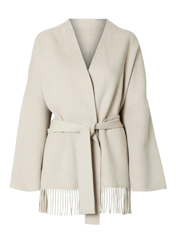 Selected Femme Esma Fringed Tie Jacket, Beige Women's fleece jackets