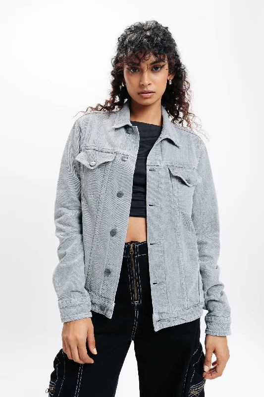 Grey Classic Denim Trucker Jacket Women's office jackets