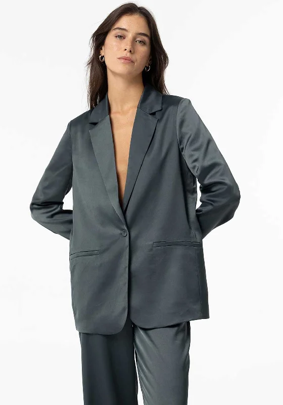 Tiffosi Womens Bezel Satin Blazer, Grey Women's polyester jackets