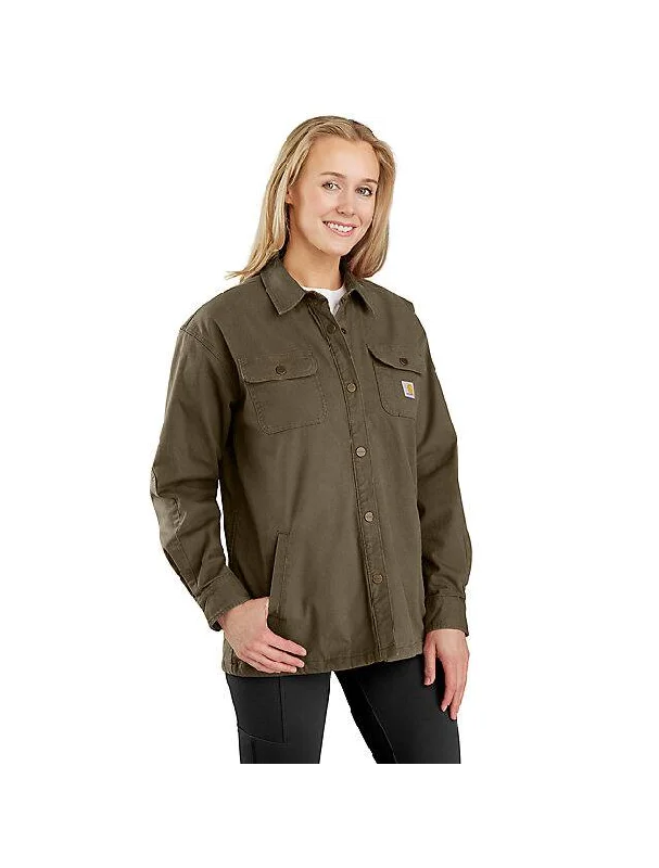 Women's Rugged Flex Loose Fit Canvas Fleece-Lined Shirt Jacket - Tarmac Women's business casual jackets