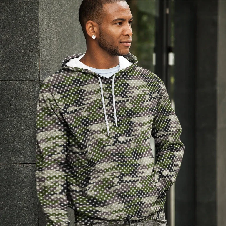 65 MCMLXV Unisex Camouflage & Polka Dot Print Fleece Pull-over Hoodie Trendy Sweatshirt Hoodie