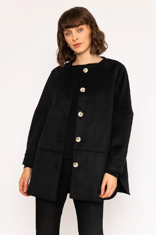 Scarf Button Coat in Black Women's versatile jackets