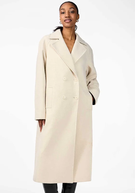 Y.A.S Margot Long Double-Breasted Coat, Cream Women's smart jackets