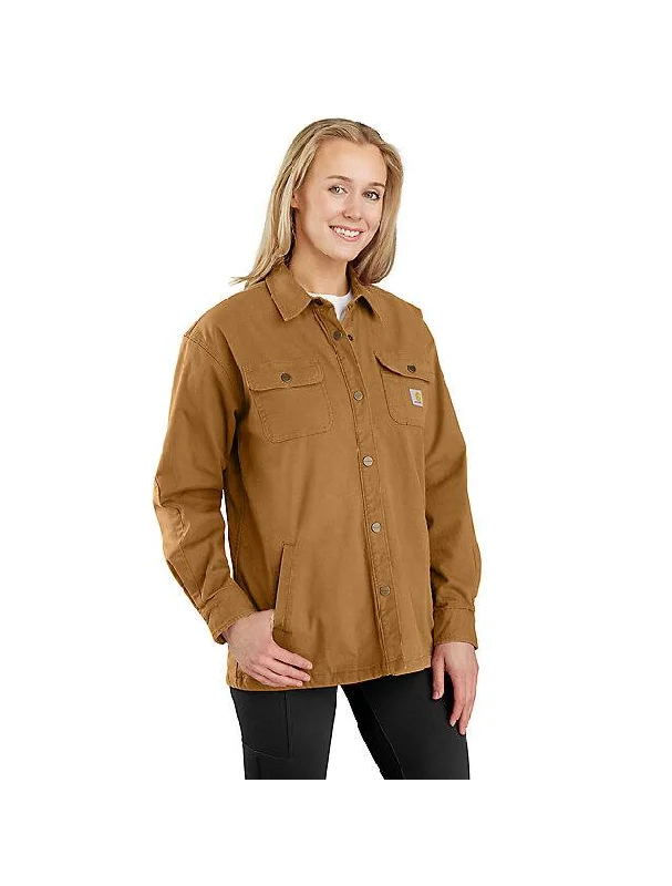 Women's Rugged Flex Loose Fit Canvas Fleece-Lined Shirt Jacket - Carhartt Brown Women's date night jackets