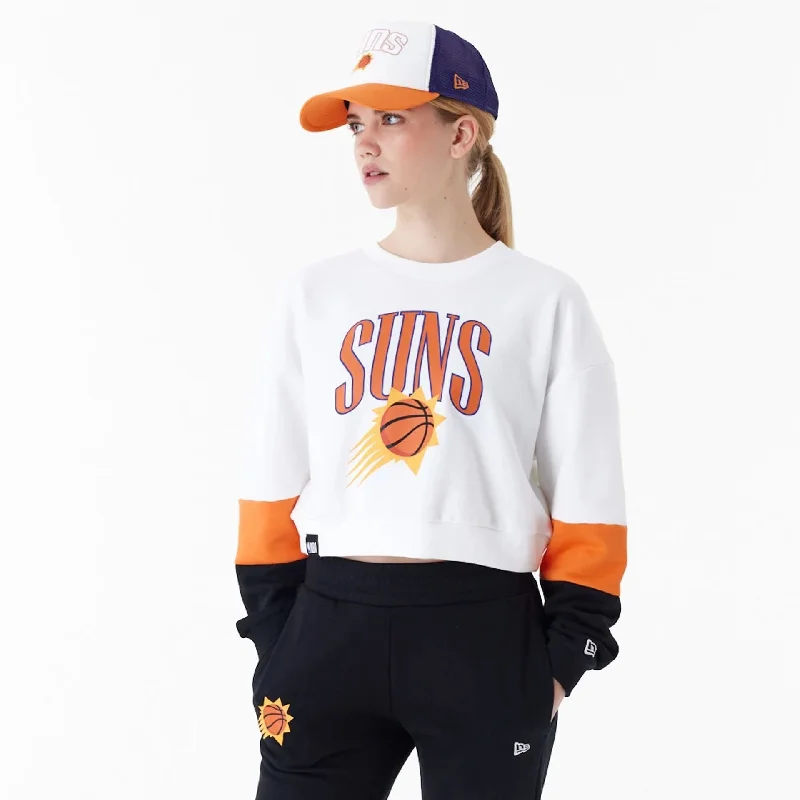 Phoenix Suns Womens NBA Colour Block White Crop Crew Neck Sweatshirt Cozy Women’s Hoodie