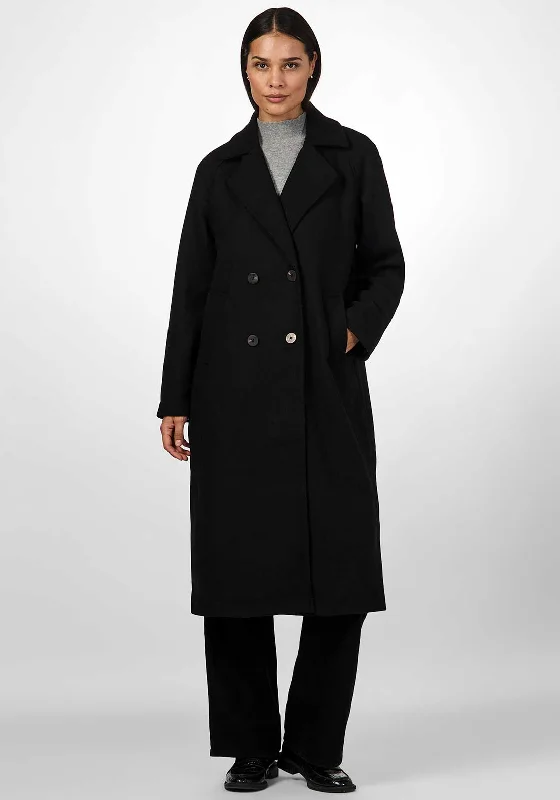 Y.A.S Margot Long Double-Breasted Coat, Black Women's lightweight jackets