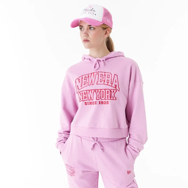 New Era Womens Arch Wordmark Pink Crop Pullover Hoodie Pullover Hoodie Sweatshirt