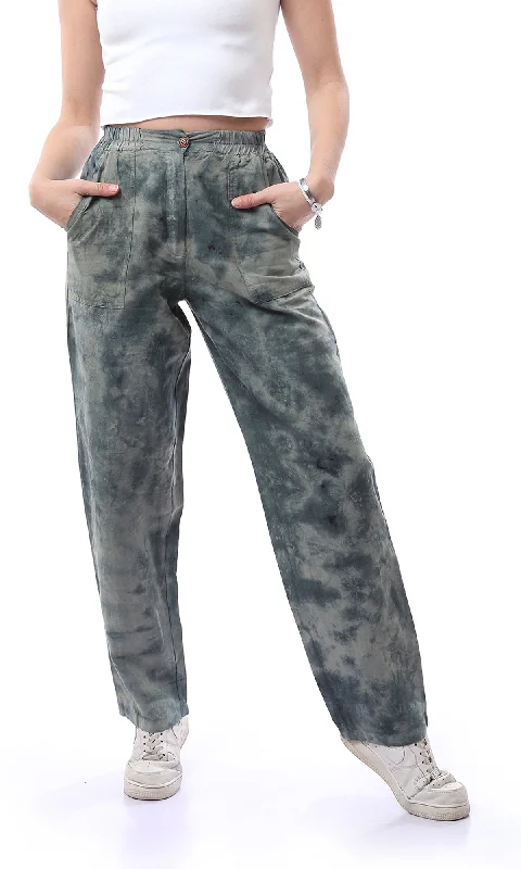 75670 Elastic Gathered Waist Tie Dye Green Shades Pants