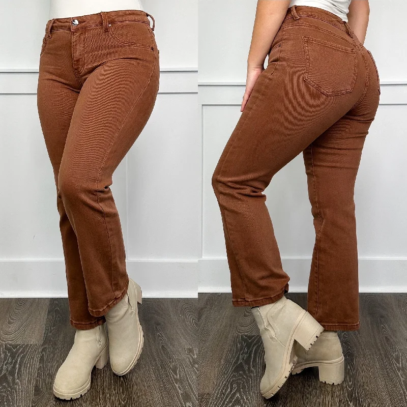 Risen Alyson Mid Rise Straight Leg Brown Jeans