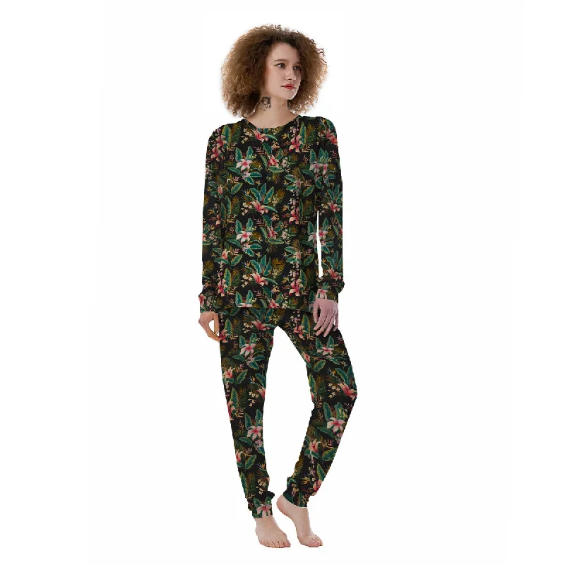 Floral Hawaiian Print Pattern Women's Pajamas Movie night pajama sets