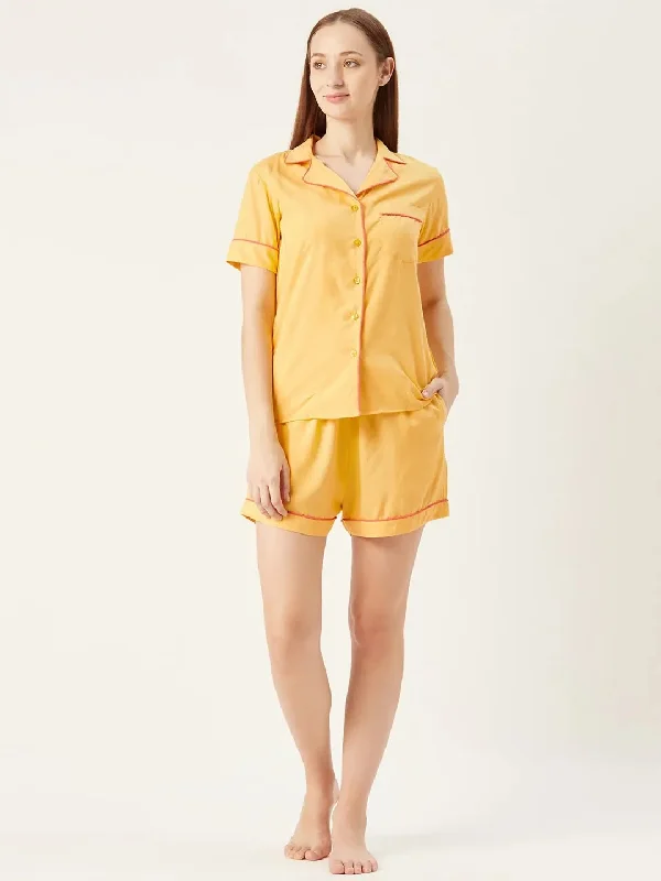 Shirt and Shorts Set in Yellow Best pajama sets for cold weather