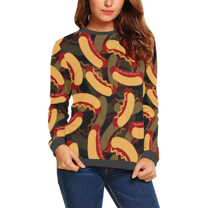 Black Hot Dog Pattern Print Women's Sweatshirt Cardigan sweaters