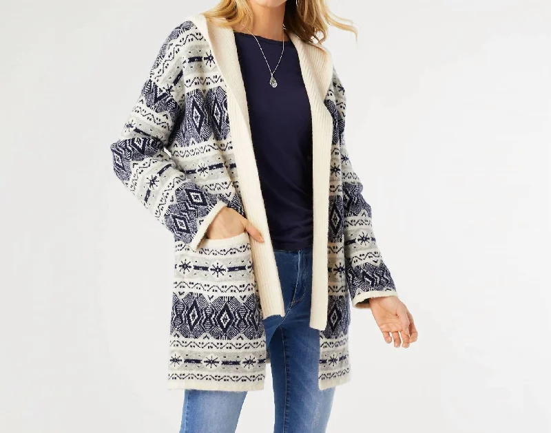 Chantal Hooded Cardigan With Pocketsiu In Navy/winter White Knitted sweaters