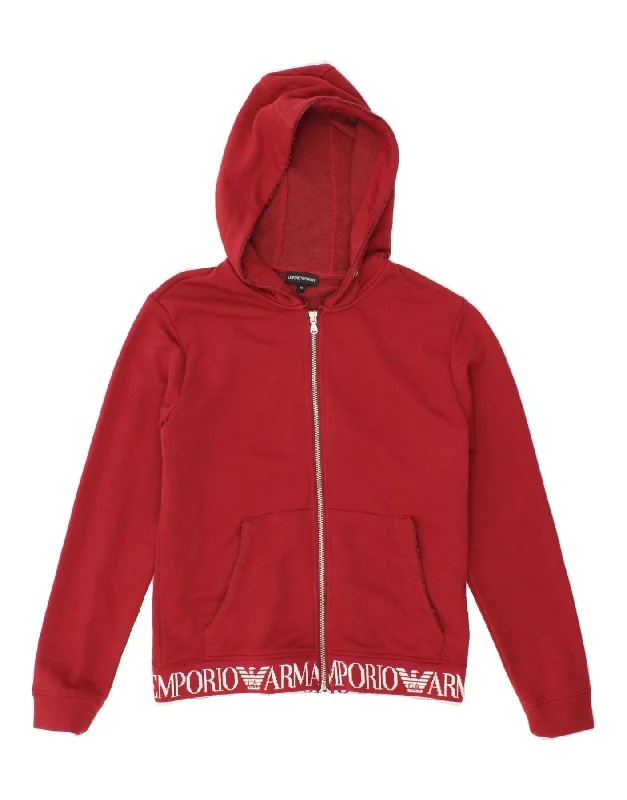 EMPORIO ARMANI Womens Graphic Zip Hoodie Sweater IT 40 Small Red Best sweaters for layering