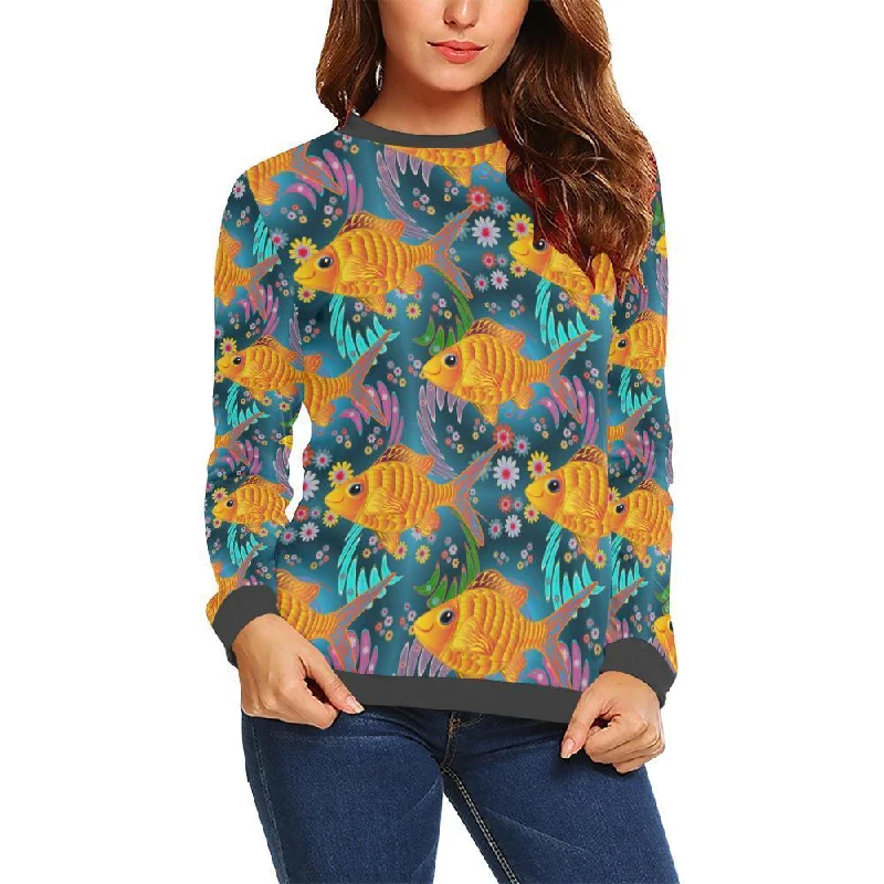 Goldfish Flower Pattern Print Women's Sweatshirt Travel sweaters