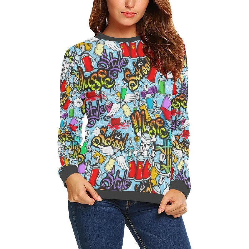 Graffiti Pattern Print Women's Sweatshirt Chunky knit sweaters