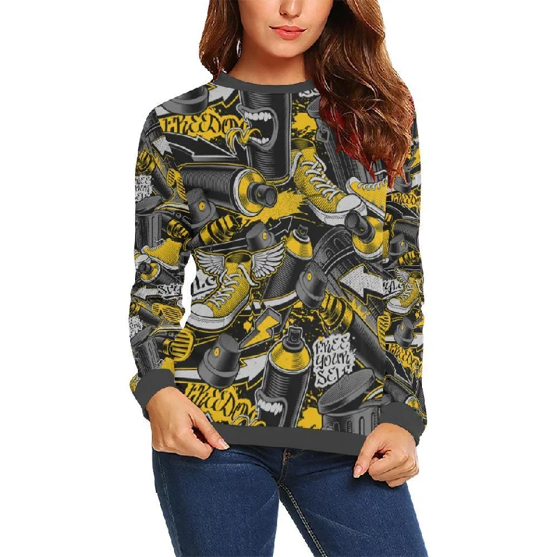 Graffiti Spray Pattern Print Women's Sweatshirt Travel-friendly sweaters