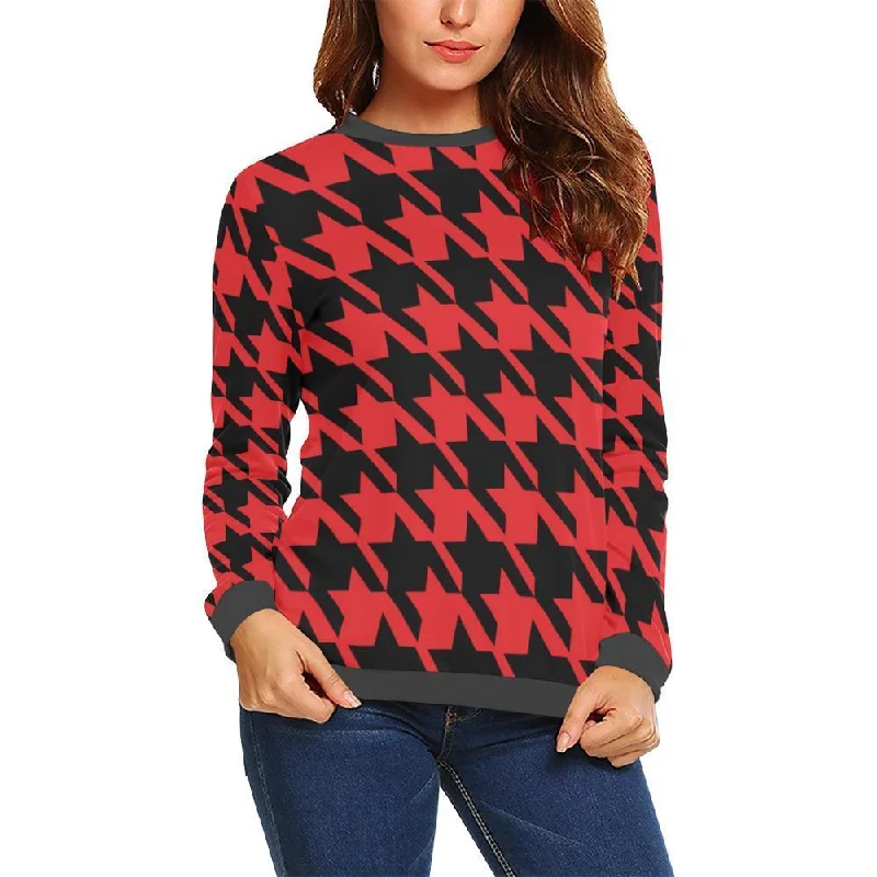 Houndstooth Pattern Print Women's Sweatshirt Work sweaters