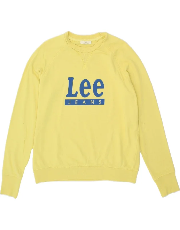 LEE Womens Graphic Sweatshirt Jumper UK 14 Medium Yellow Cotton North Face sweaters