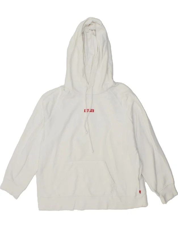 LEVI'S Womens Graphic Hoodie Jumper UK 16 Large White Cotton Warmest sweaters for extreme cold