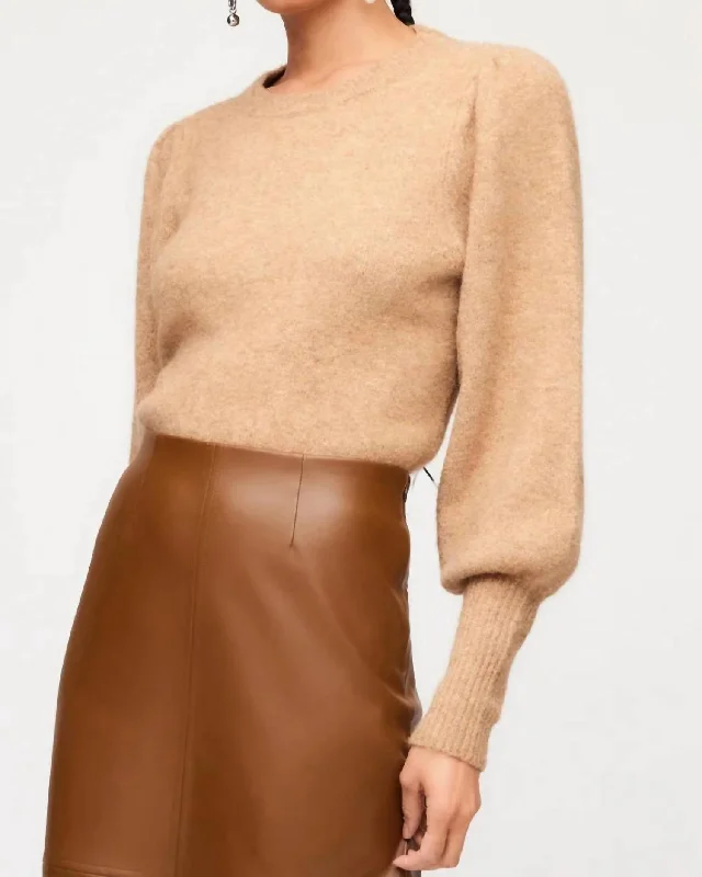 Lia Shirred Sleeve Sweater In Almond Lightweight sweaters for spring