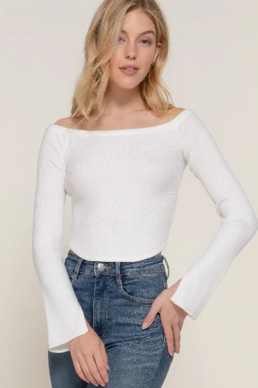 Long flare slv off shoulder sweater Columbia sweaters