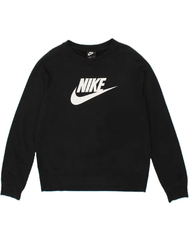 NIKE Womens Graphic Sweatshirt Jumper UK 14 Medium Black Cotton Anti-pilling sweaters