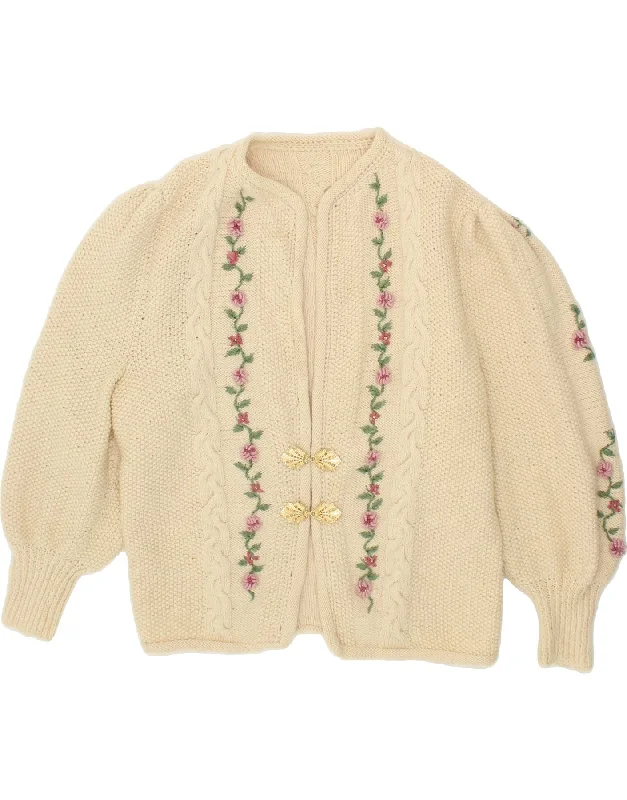 VINTAGE Womens Cardigan Sweater UK 14 Medium Beige Floral Date night sweaters