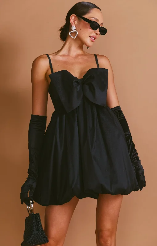 Bubble Bow Mini ~ Black Taffeta Knitted mini dresses