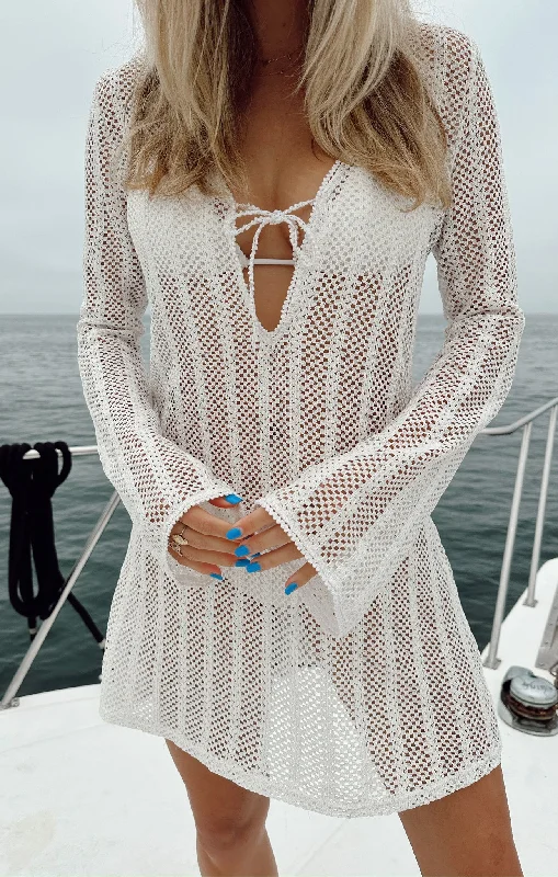 Vacay Mini Coverup ~ White Crochet Date night mini dresses