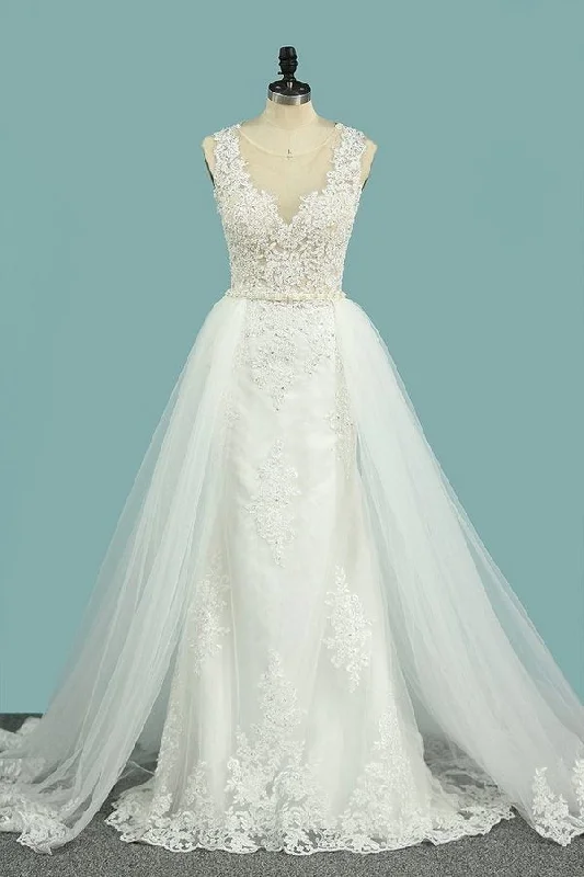 2024 Mermaid Wedding Dresses Scoop Tulle With Applique Court PPXJR2YG Beautiful Lace Gown