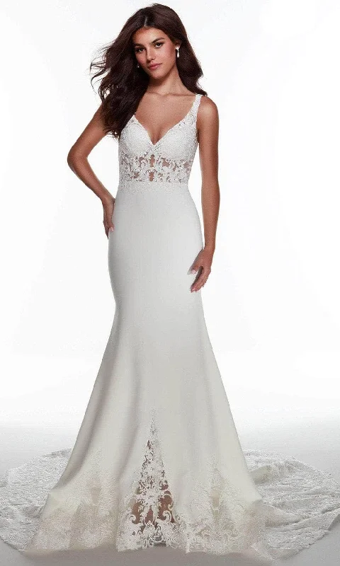 Alyce Paris 60946 - Embroidered Plunging V-neck Wedding Gown Lace Wedding Dress