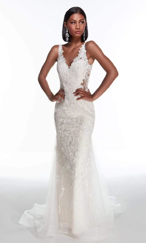 Alyce Paris - 7017 Sequined Lace Sheath Bridal Gown Lace Wedding Gown