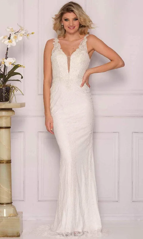 Dave & Johnny Bridal A10311 - Sleeveless Laced Bridal Gown Simple Satin Gown