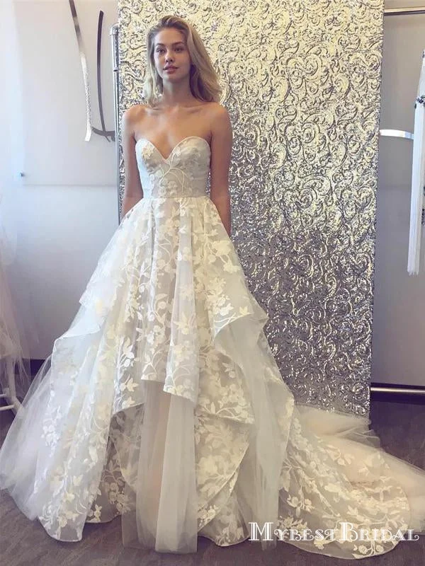 Sweetheart Ivory Lace A-line Long Cheap Wedding Dresses, WDS0028 Empire Waist Gown