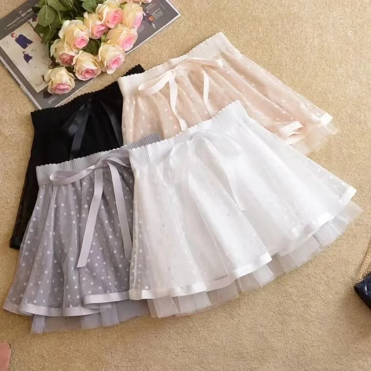 2022 new sweet mesh lace point princess skirt BY4050 Ruched unclassified skirts