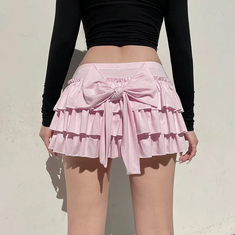 Baby Pink bow high waist cake skirt BY11000 Long unclassified skirts