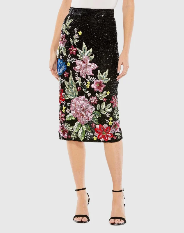 Floral Sequin Embellished Knee Length Column Skirt - FINAL SALE Spring unclassified skirts