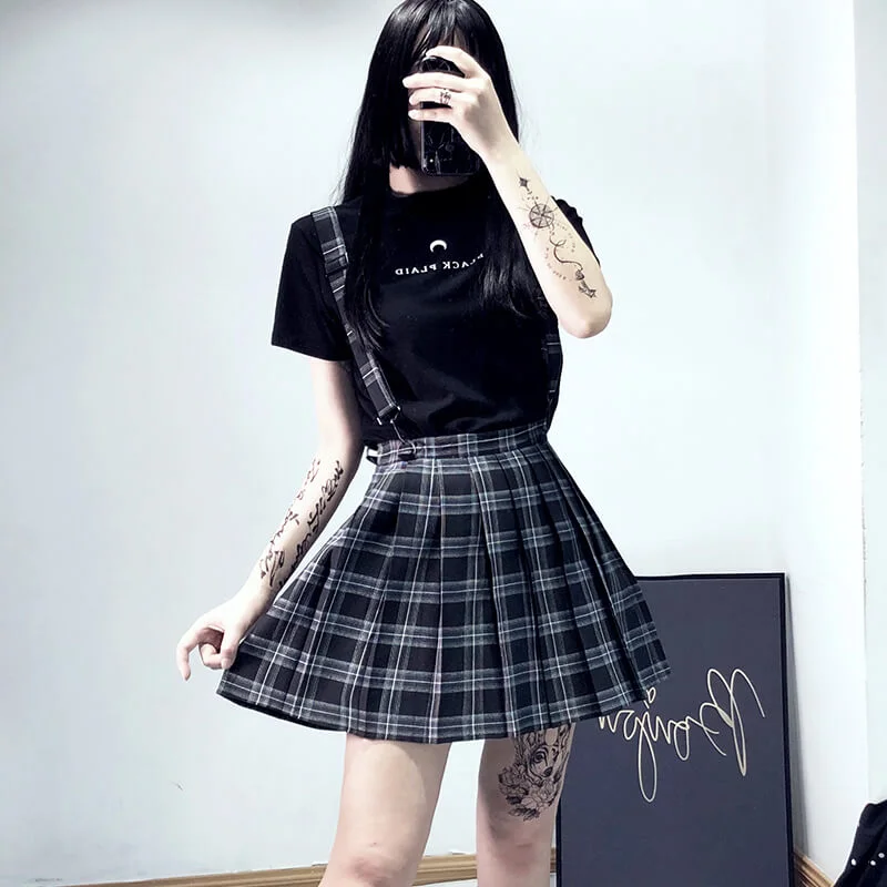 STREET FASHION PLEATED SUSPENDER SKIRT BY61140 Vacation unclassified skirts