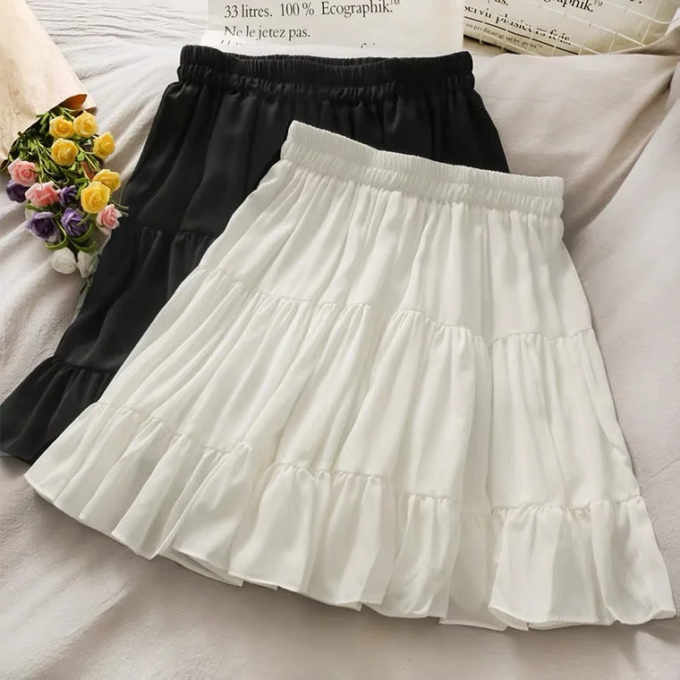 WHITE/BLACK SWEET WAIST SKIRT BY70109 Floral unclassified skirts