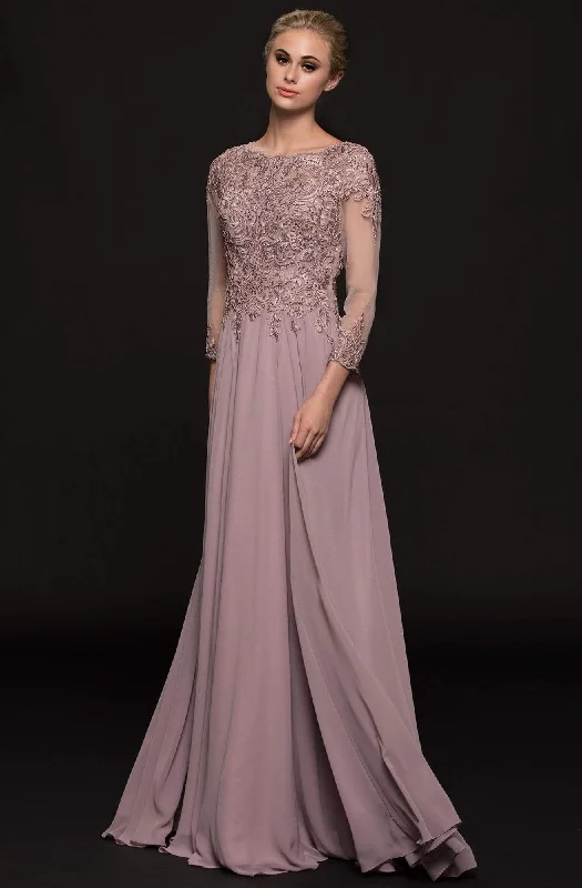 Marsoni by Colors - Quarter Sleeve Beaded Embroidered Chiffon Gown M217 Bodycon party dresses