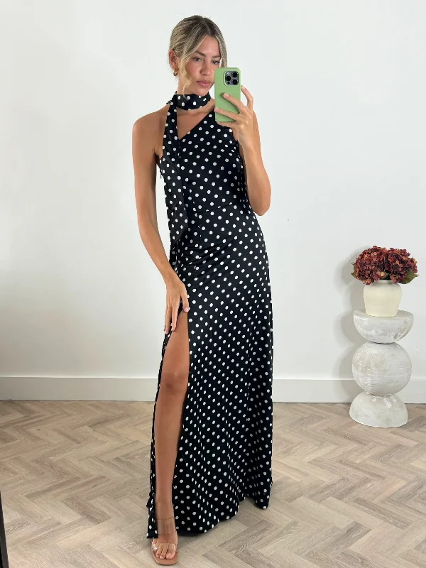 Arielle One-Shoulder Satin Maxi Dress in Mono Spot Flattering maxi dresses for all body types