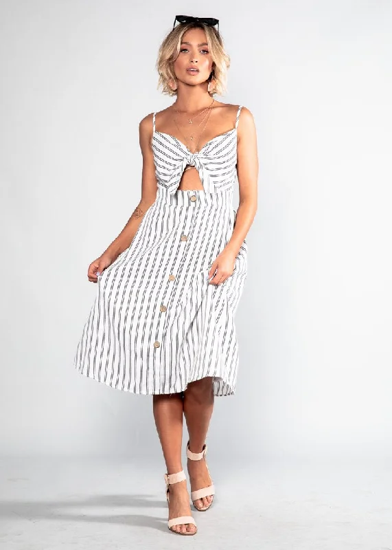 Baby Hold On Midi Dress - White Stripe Spring midi dresses