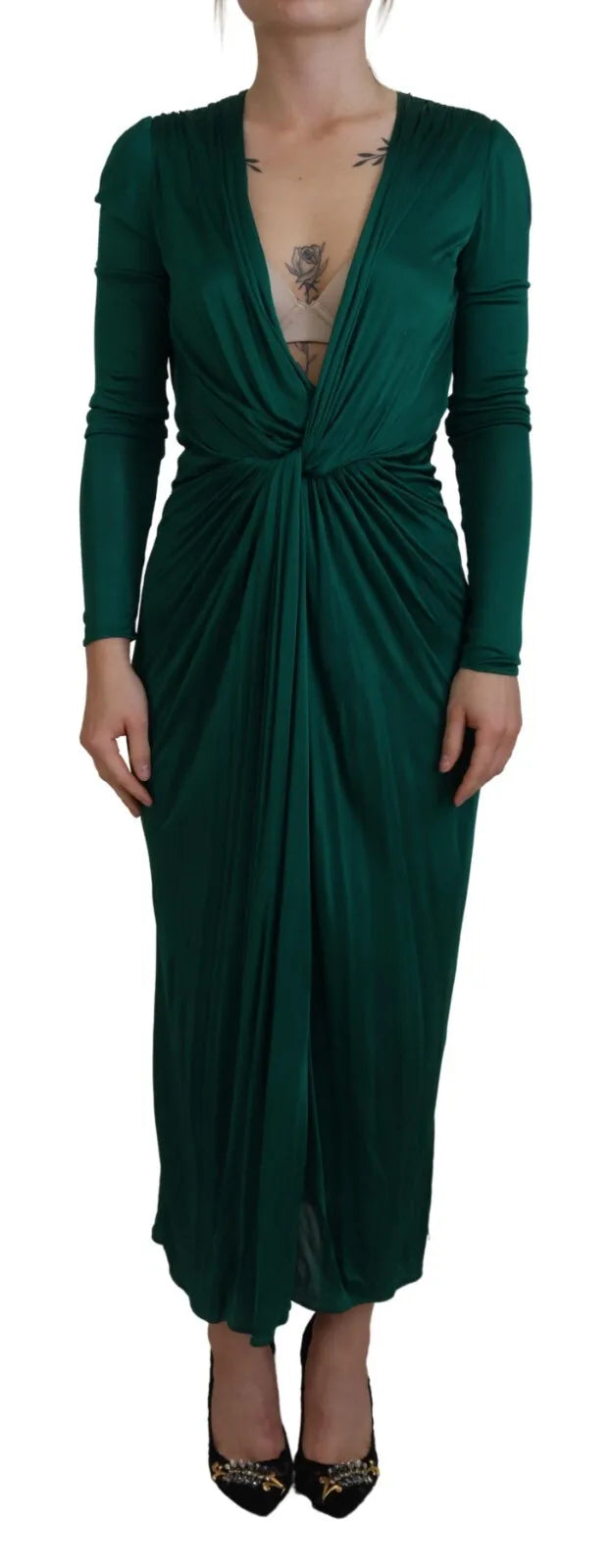 Dark Green Viscose Long Sleeve Midi Dress Glamorous midi dresses