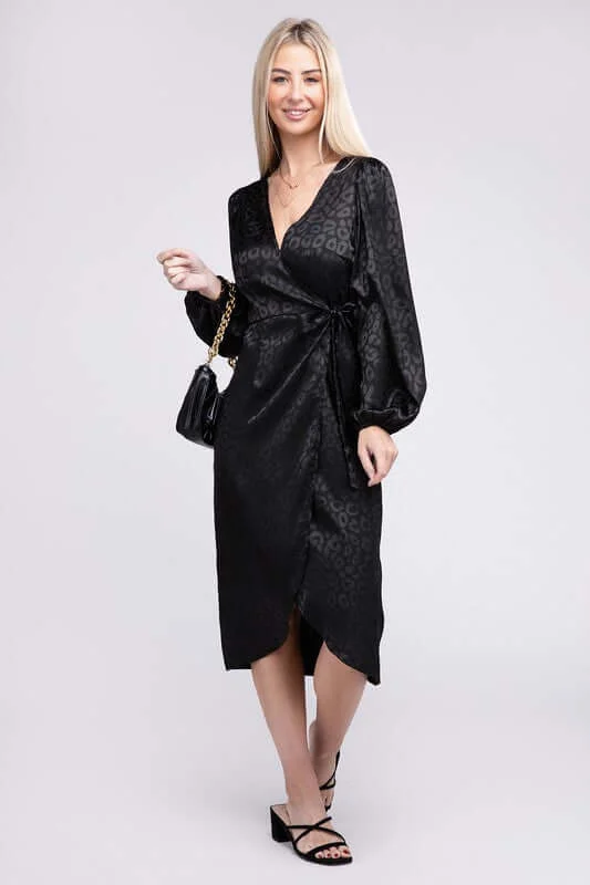 Black Flounce Hem Midi Wrap Dress Cocktail midi dresses