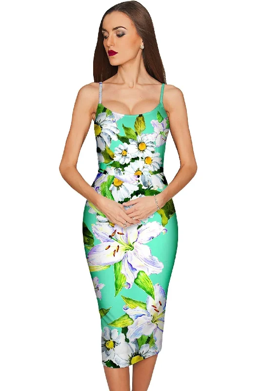 Flower Party Olivia Green Bodycon Midi Dress - Women Urban Outfitters midi dresses