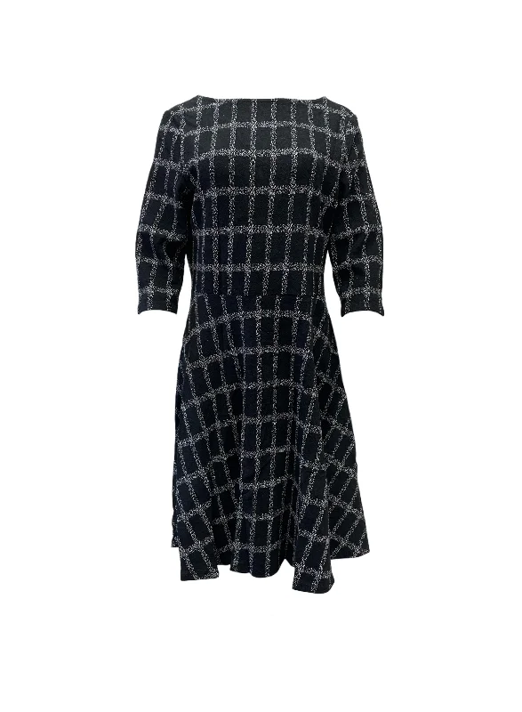 Leota Women's Black Windowpane Jacquard F17 A-Line Midi Dress #3742 NWT Women's midi dresses