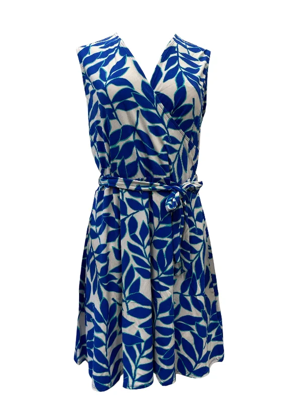 Leota Women's Blue Ivy Flower A-Line Stretchy Midi Dress #3009 NWT Elegant midi dresses